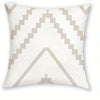 A white decorative pillowcase featuring a geometric pattern of light beige zigzags and a central triangle design.