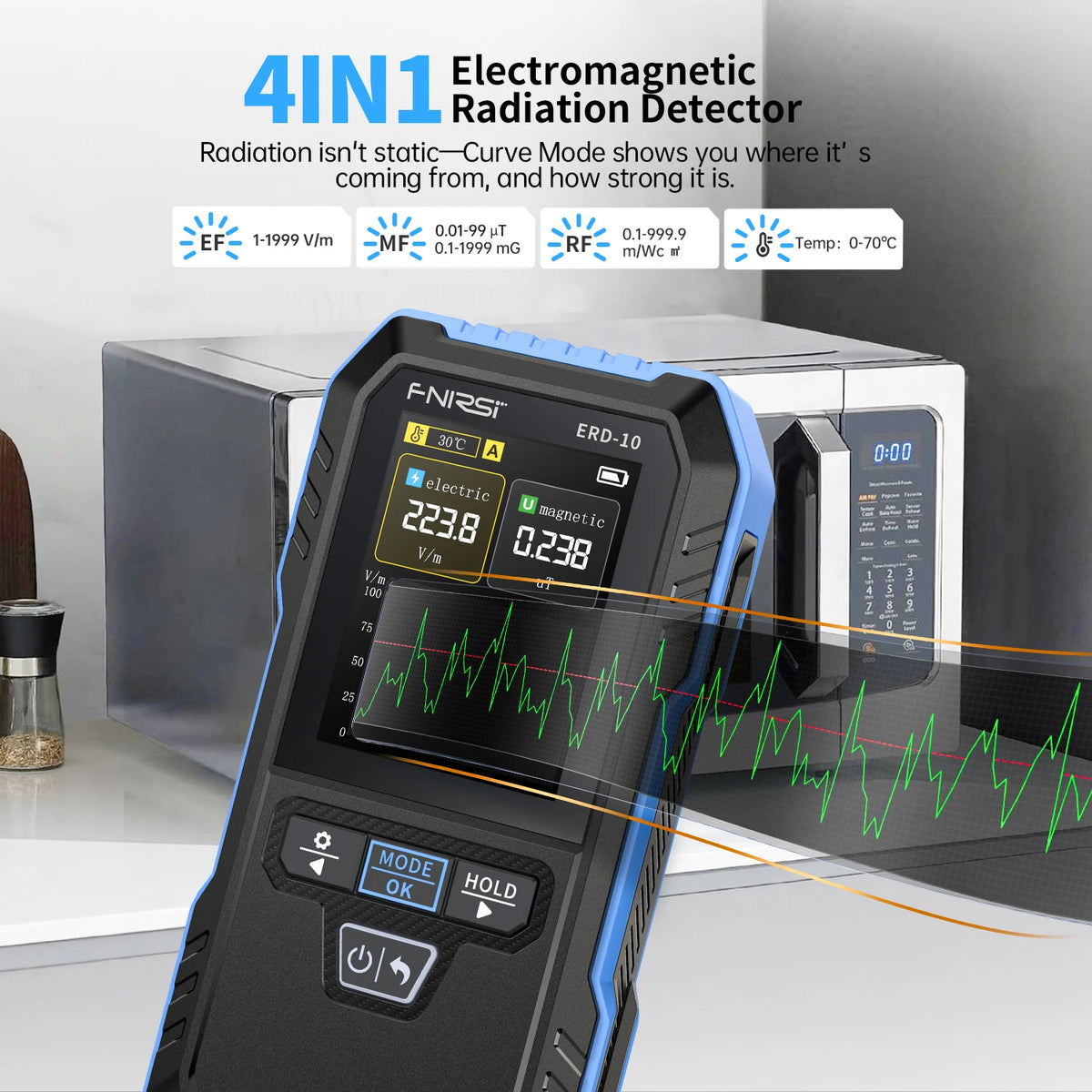 ERD-10 Multi-Function Field Safety Detector | EMF, EF & RF Meter with Alarm
