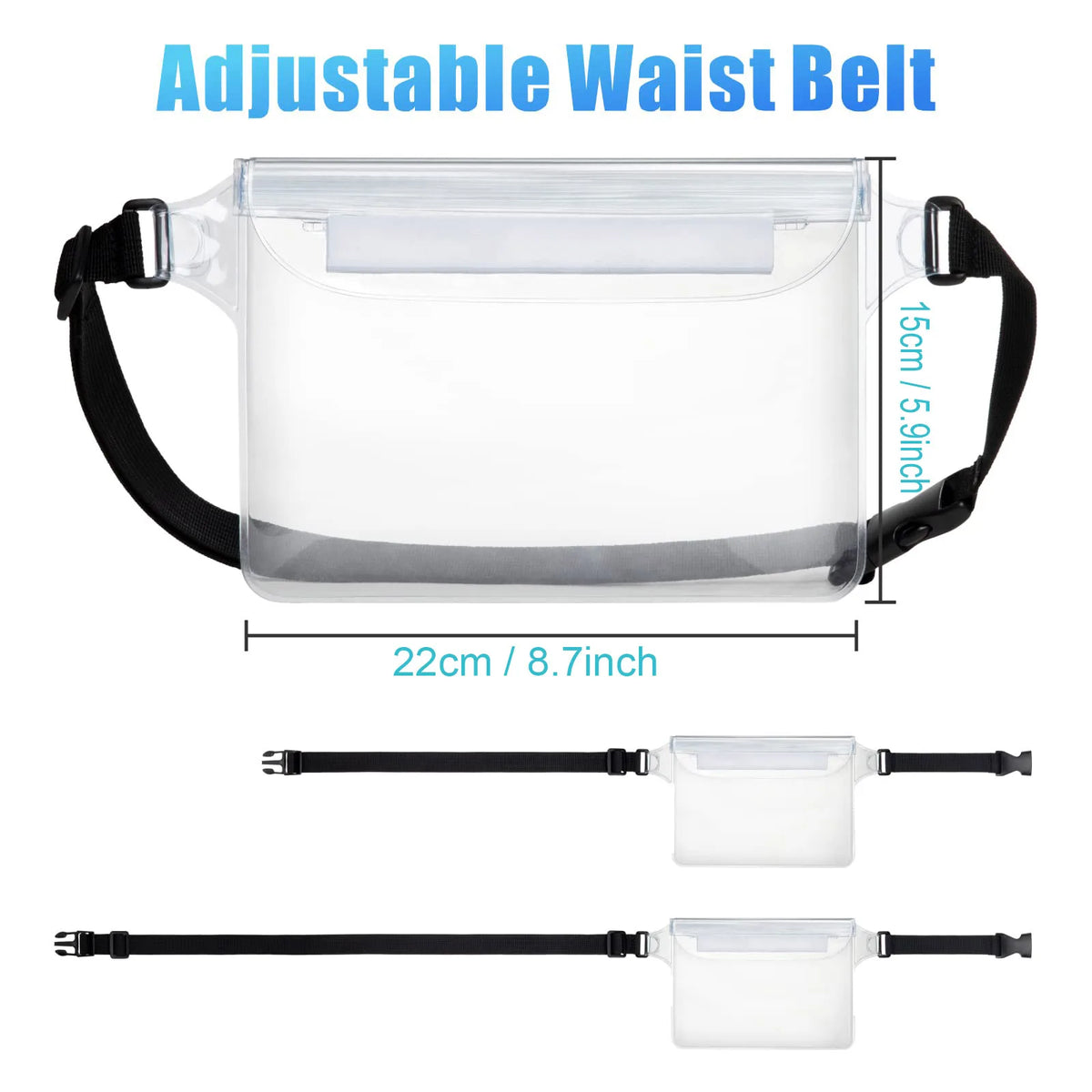Pochette ceinture transparente imperméable avec sangles réglables et compartiment de rangement rectangulaire