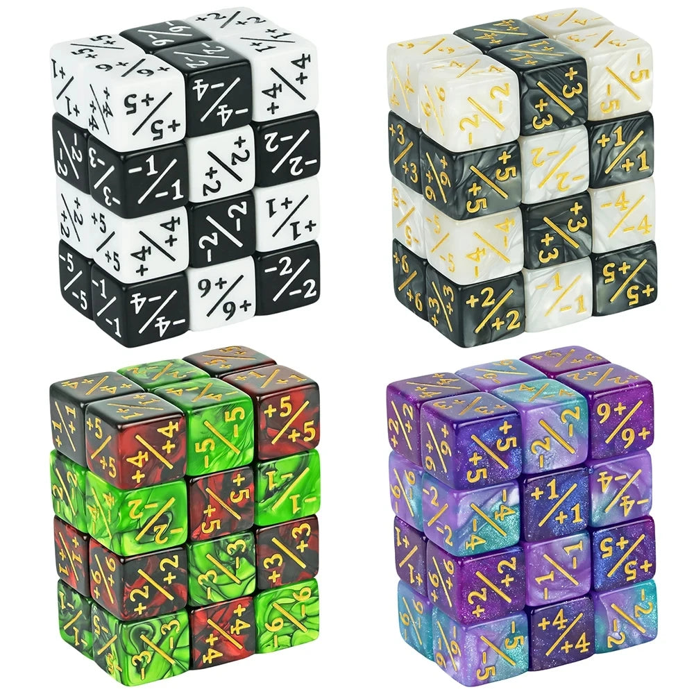 A set of acrylic D6 counter dice in various colors and combinations for tabletop games