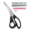 Stainless steel triangular tooth sewing shears with 2mm opening shown in a close-up view
