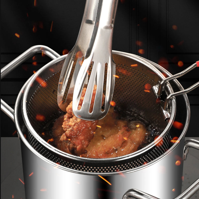 Deep Fryer Pot, 3.2 Qt, Stainless Steel with Basket and Glass Lid