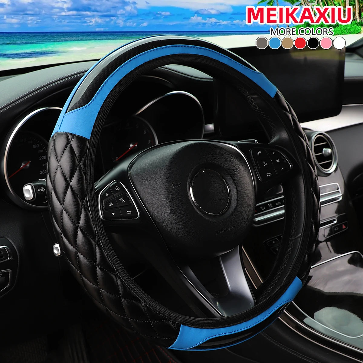 Crystal Carbon Fiber Steering Wheel Cover with 3D Embroidery