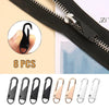 Set of eight metal zipper sliders or replacement parts for a universal zipper.