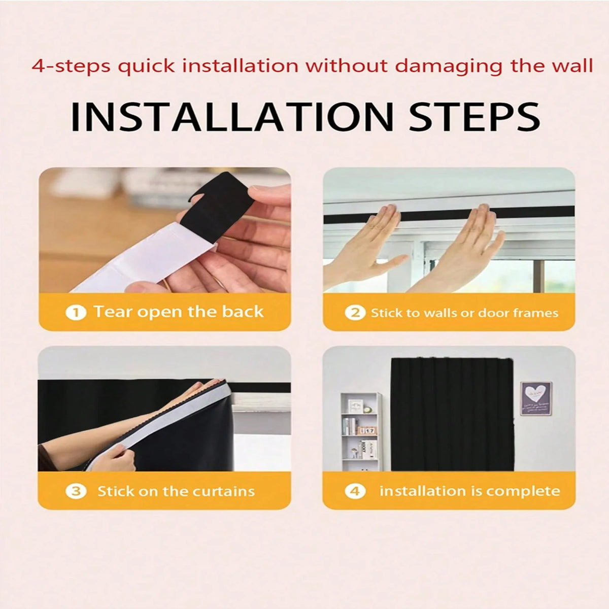 Self-Adhesive Blackout Curtain for Bedroom & Living Room