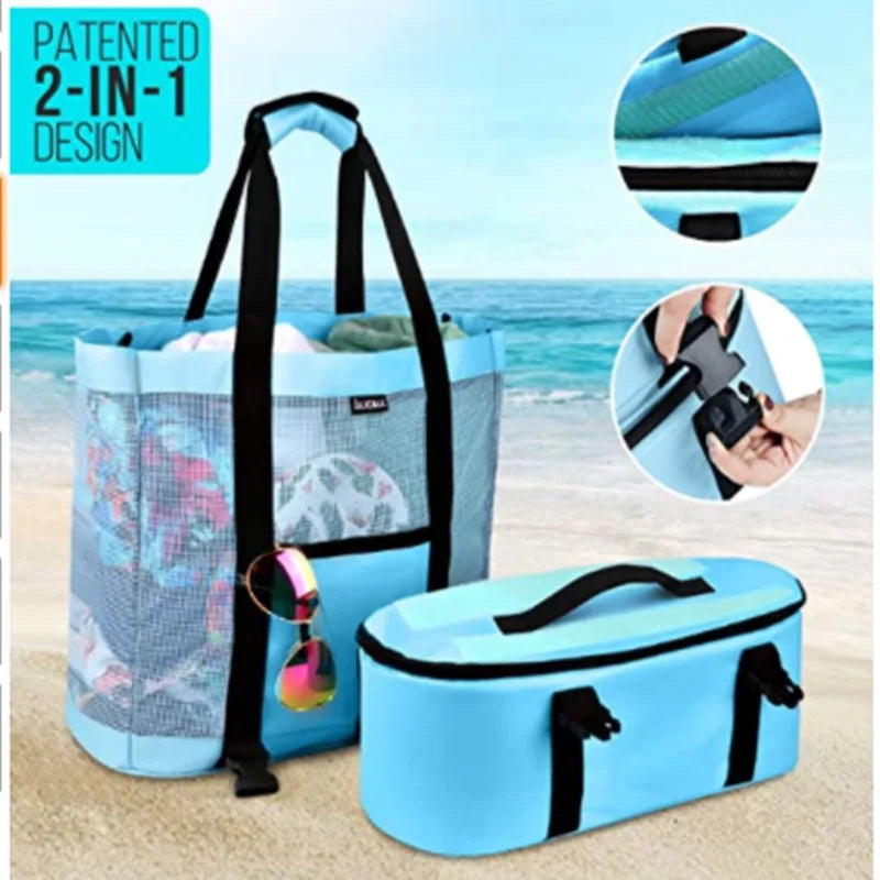 Insulated Mesh Beach Tote with Cooler Compartment