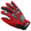 Red full finger nylon riding gloves with black accents and anti-slip grip