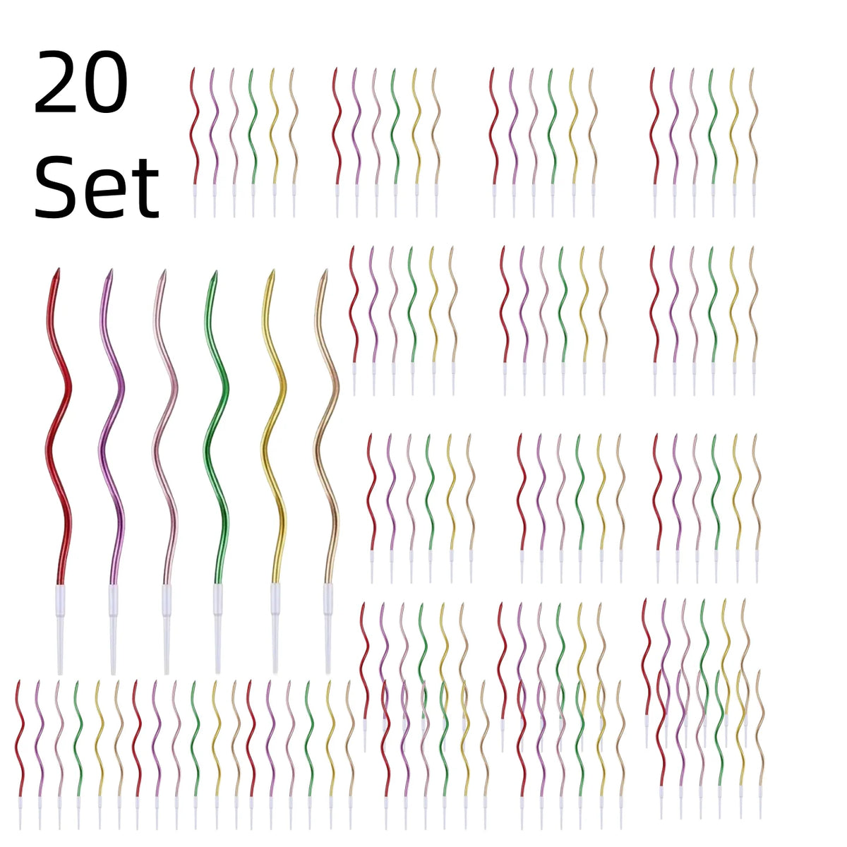 Spiral Birthday Cake Candles, Set of 6 Long Thin Decorative Candles for Cakes and Desserts