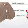 A beige memory foam lumbar support pillow designed for back, lumbar, and hip support.