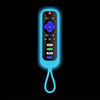 A glowing blue silicone remote control cover with a flexible cord.