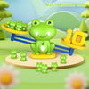 A green frog balance learning toy with ten frogs, designed for kids to practice matching random colors.