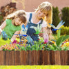 A woman is tending to a garden with colorful flowers and plants, featuring dragonfly decor clips.