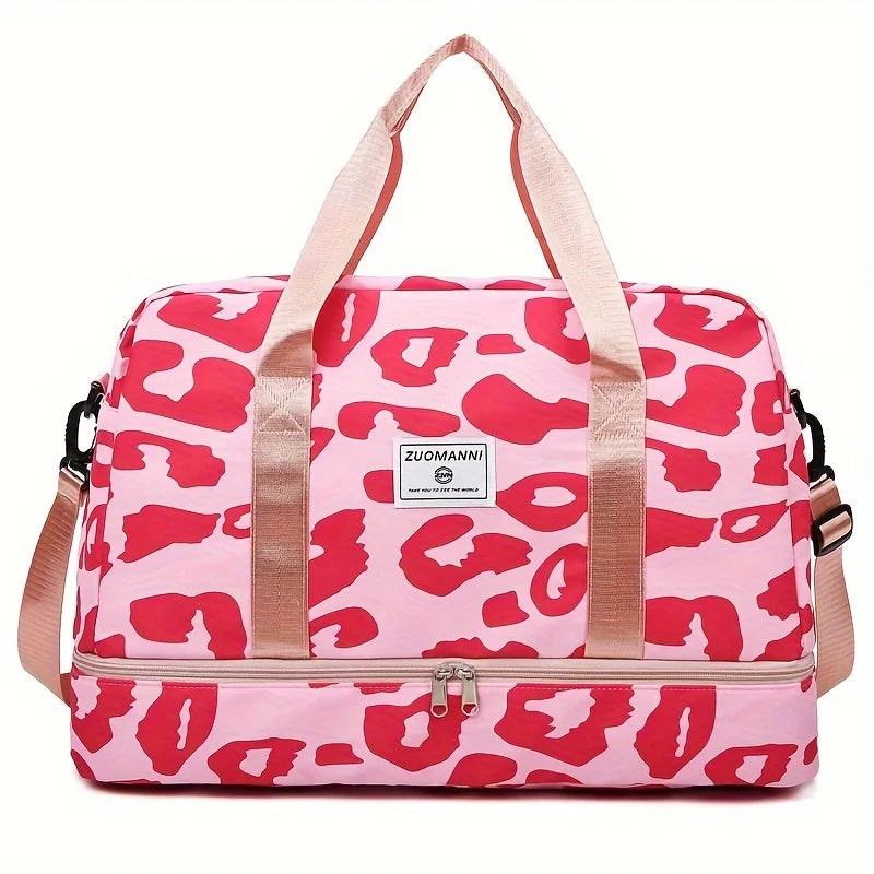 Animal Print Travel Duffle Bag with Shoe Compartment