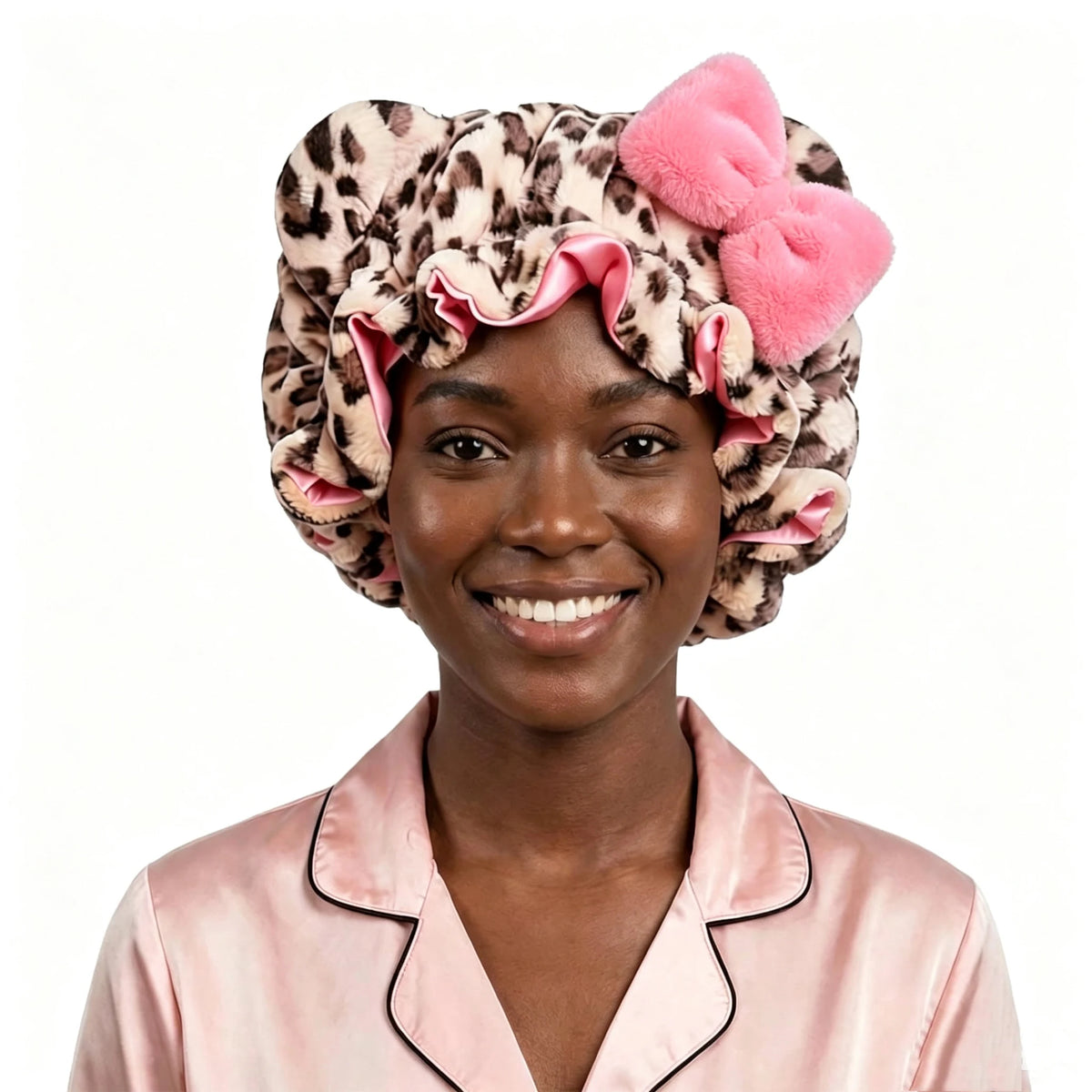 Leopard Print Satin-Lined Sleep Bonnet for Women