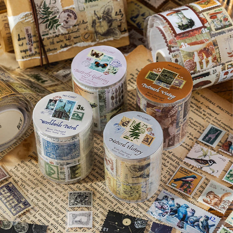 Vintage Stamp Tape Stickers Roll for Journals and Crafts