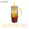 Vintage Ribbed Glass Tumbler with Bamboo Lid and Straw