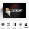 A black credit card skin cover featuring an SRT logo and various protective features like anti fingerprint, scratch protectio