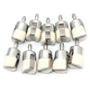 A set of replacement fuel filters for outdoor power equipment, featuring silver metal bodies and white plastic tips.