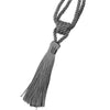 A set of two gray elegant tassel curtain tiebacks made of twisted rope.