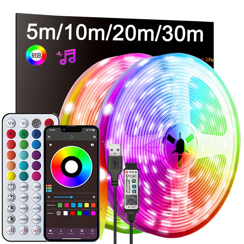 USB-Powered RGB LED Strip Lights with Music Sync & App Control
