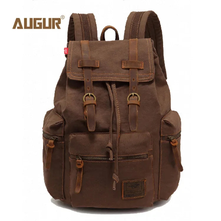 Vintage Canvas Backpack with Leather Accents – Large Capacity Travel & Laptop Bag