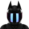 Black Bat Ear full face motorcycle helmet with blue light visor