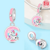 Silver unicorn pegasus charm with pink and blue rainbow accents and sparkling crystals
