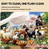 2D flat printing of various farm animals including goats, sheep, and chickens on a mat.
