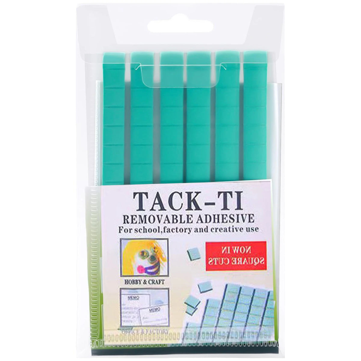 Pack of green reusable adhesive tabs for school, factory, and creative use