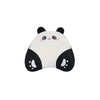 A white and black panda-themed car seat cover set with headrest pillows.