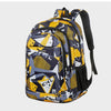 A yellow and black geometric patterned laptop backpack for work, school, or travel.