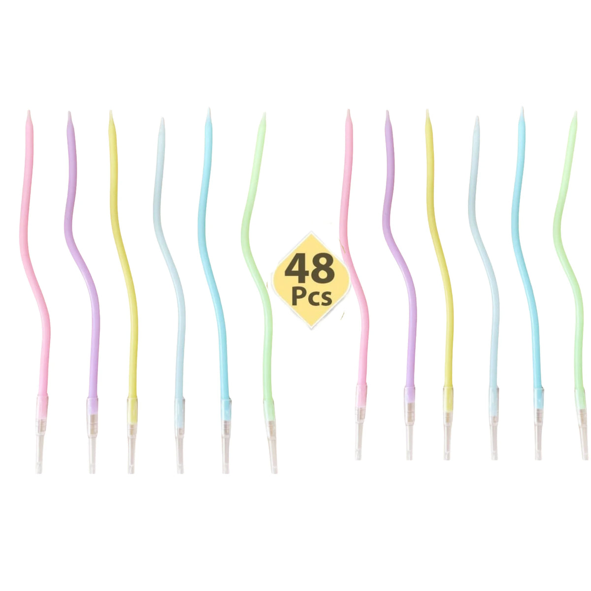 Spiral Birthday Cake Candles, Set of 6 Long Thin Decorative Candles for Cakes and Desserts