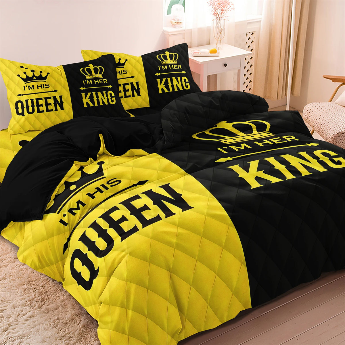 King & Queen Crown Print Duvet Cover Set