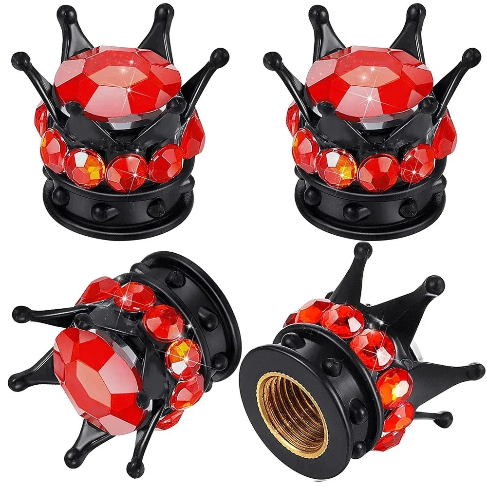 Crystal Crown Tire Valve Caps - Set of 4