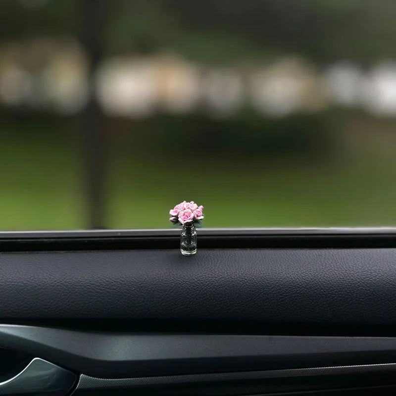 Mini Rose and Sunflower Car Dashboard Vase Decor