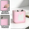 Pink silicone protective cover with corner guards for a Toniebox 2 device