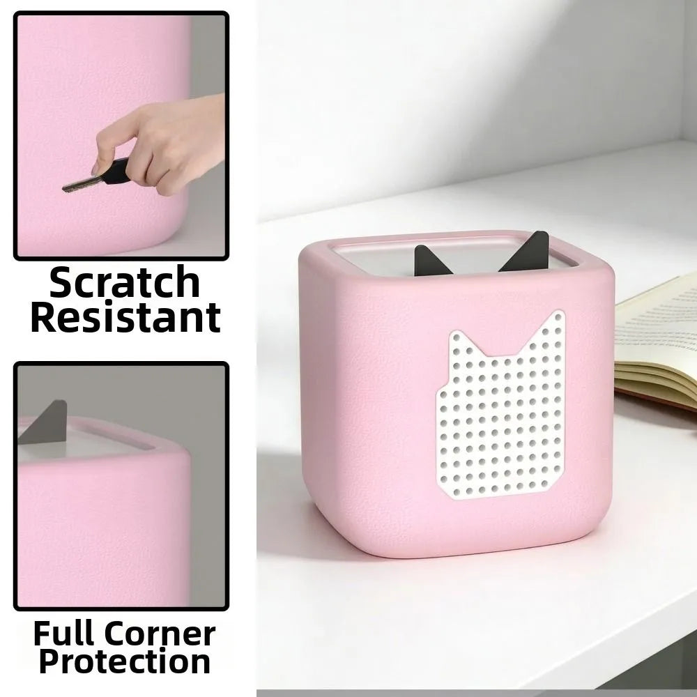 Pink silicone protective cover with corner guards for a Toniebox 2 device