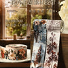Rolls of vintage botanical watercolor tape featuring floral and leaf designs for scrapbooking