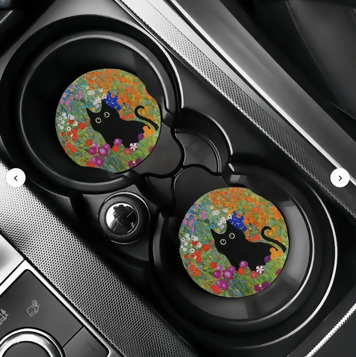 Decorative Cat Flower Car Cup Holder Mat Set