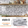 A display of self-adhesive marble texture PVC wall and kitchen tiles in various shades of gray and white.