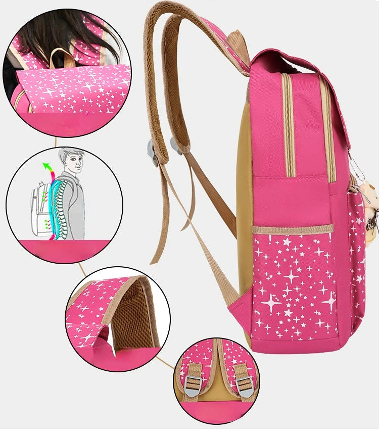 3-Piece Canvas Backpack Set for School