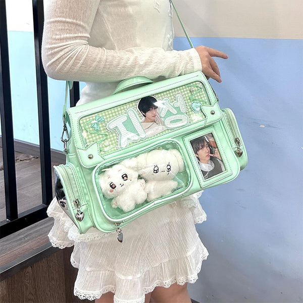 Y2K Transparent Pocket Crossbody Bag with DIY Badge Display