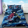 Demon Slayer Nezuko duvet cover set featuring a dark blue and black design with a dragon motif