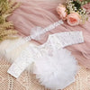 Newborn Knitted Lace Bodysuit Set with Puff Sleeves and Headband
