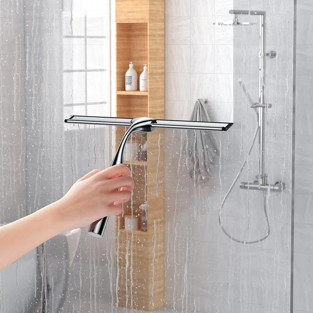 Shower Squeegee with Hanging Silicone Holder for Glass Doors & Mirrors