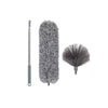 Extendable microfiber duster with two heads for cleaning high ceilings and fans