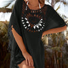 Sunflower Print Knitted Beach Tunic with Fringe