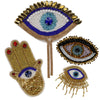 A collection of sparkling beaded rhinestone patches featuring various eye designs for clothing and DIY crafts