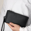 Elegant PU Leather Clutch with Dual Compartments and Wristlet Strap