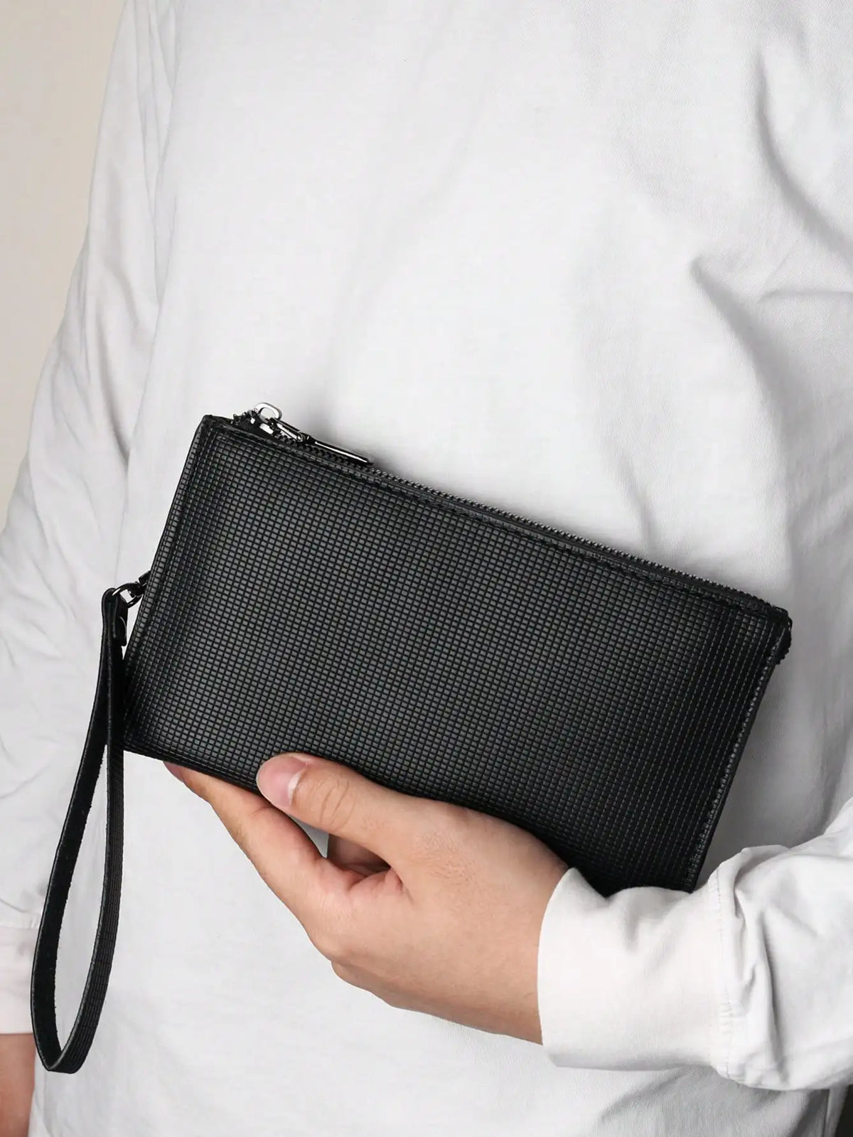 Elegant PU Leather Clutch with Dual Compartments and Wristlet Strap